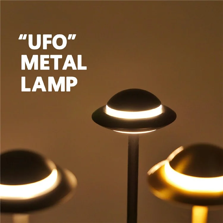 Touch Control Cordless Table Lamp UFO Shape Metal LED Light for Restaurant Hotel Bar - Grey