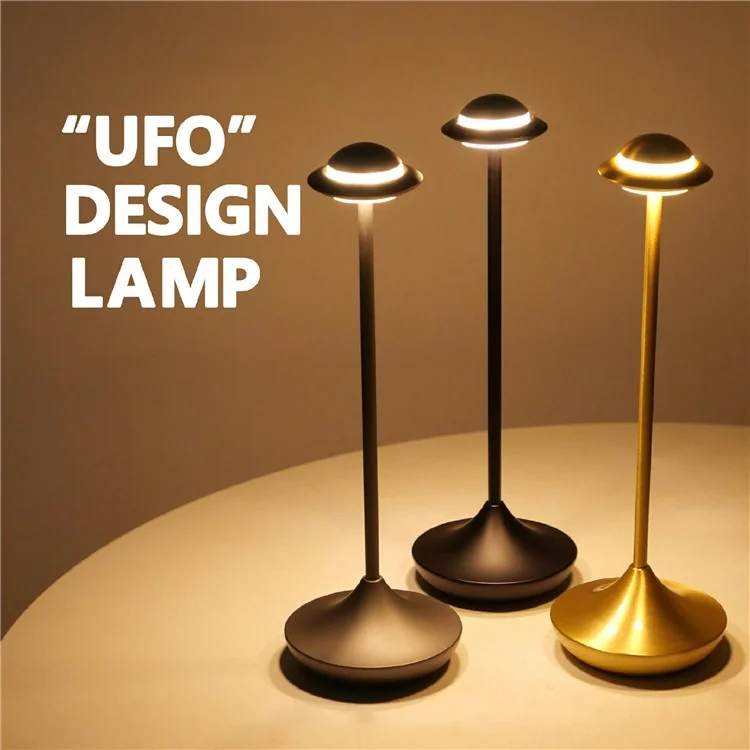 Touch Control Cordless Table Lamp UFO Shape Metal LED Light for Restaurant Hotel Bar - Grey
