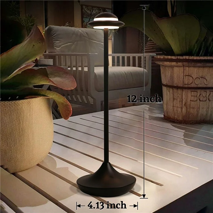 Touch Control Cordless Table Lamp UFO Shape Metal LED Light for Restaurant Hotel Bar - Grey