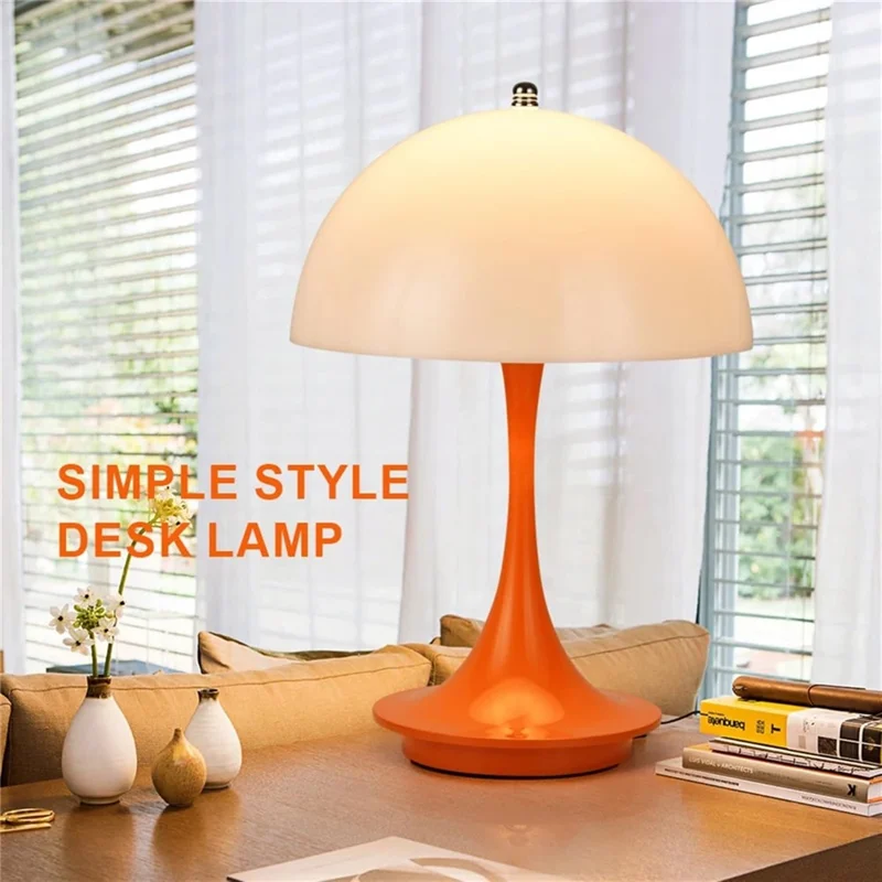 Nordic Mushroom Shape Table Lamp Three Colors Dimmable Bedside Night Light - Orange