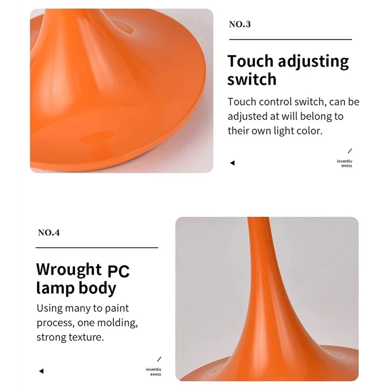 Nordic Mushroom Shape Table Lamp Three Colors Dimmable Bedside Night Light - Orange