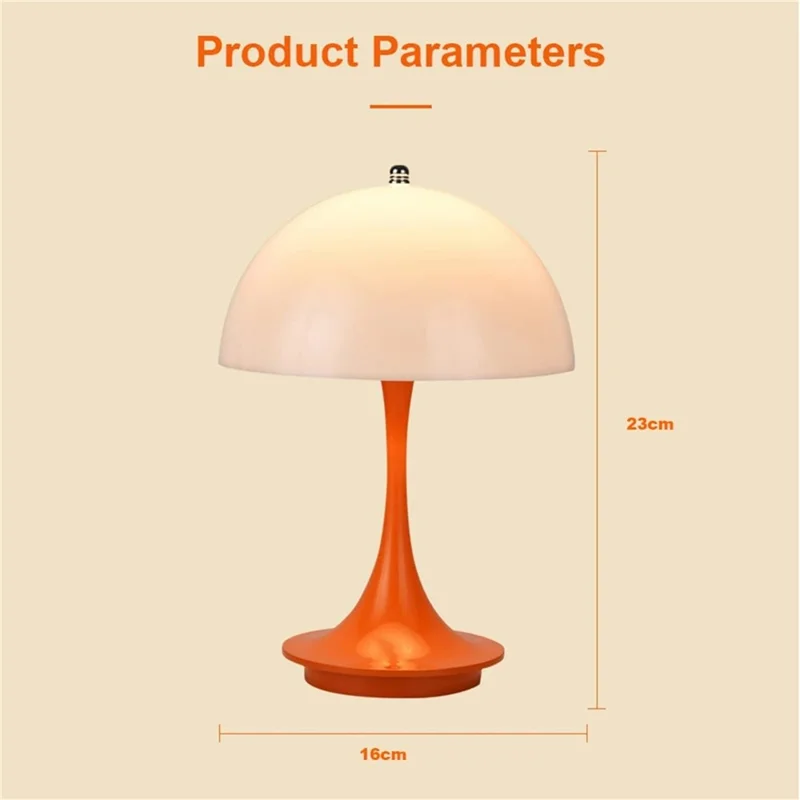 Nordic Mushroom Shape Table Lamp Three Colors Dimmable Bedside Night Light - Orange