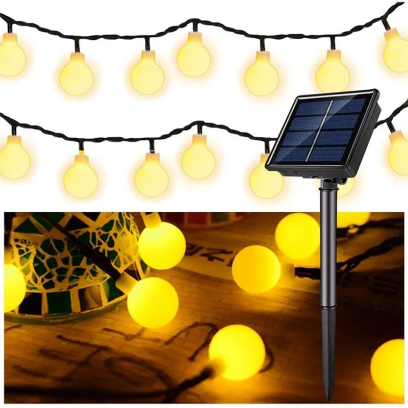 6.5m / 30 Lamps LED String Lights Matte White Ball Wire Lights Solar Power Starry String Lights for Wedding Home Parties - Warm White