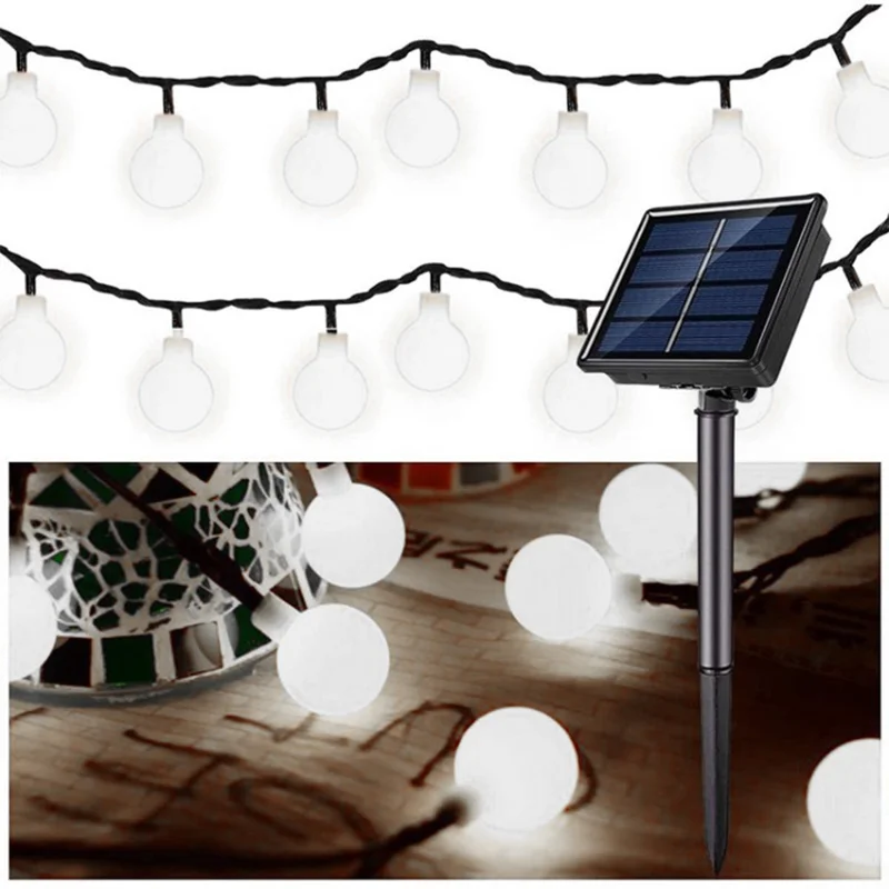 6.5m / 30 Lamps LED String Lights Matte White Ball Wire Lights Solar Power Starry String Lights for Wedding Home Parties - White