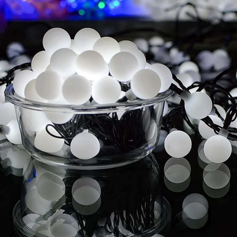 6.5m / 30 Lamps LED String Lights Matte White Ball Wire Lights Solar Power Starry String Lights for Wedding Home Parties - White