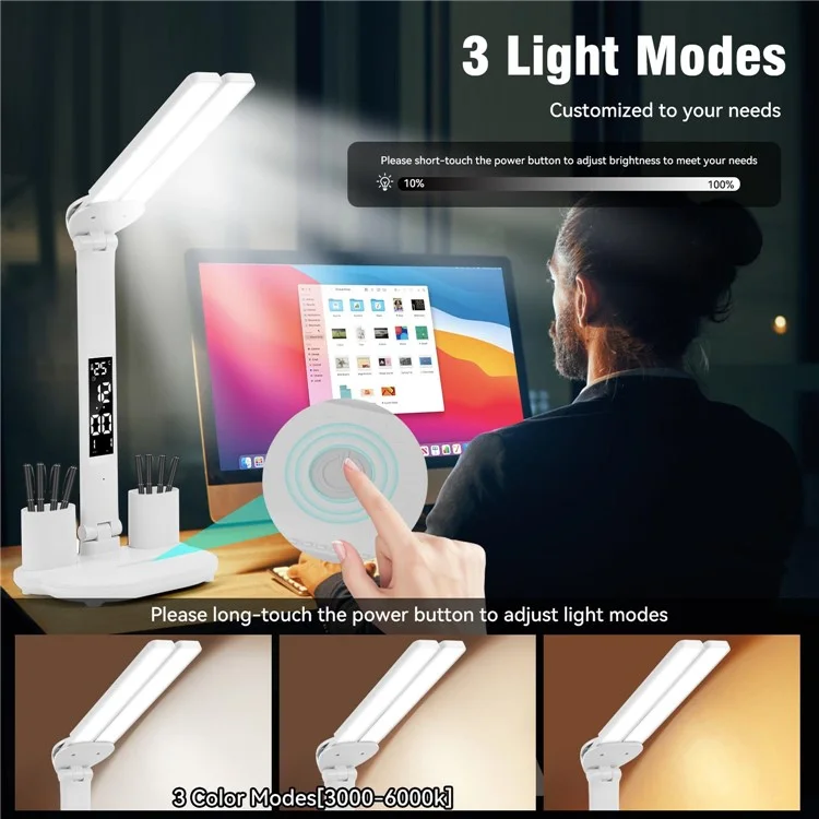 Eye Protection Foldable Desk Lamp Home Dormitory Pen Holder Reading Table Lamp, USB Powered