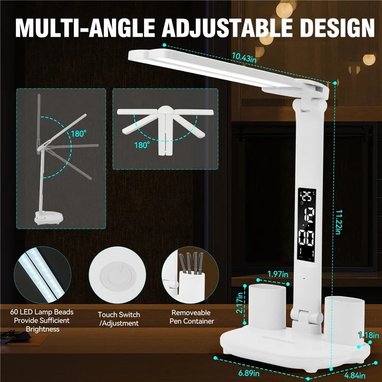 Eye Protection Foldable Desk Lamp Home Dormitory Pen Holder Reading Table Lamp, USB Powered