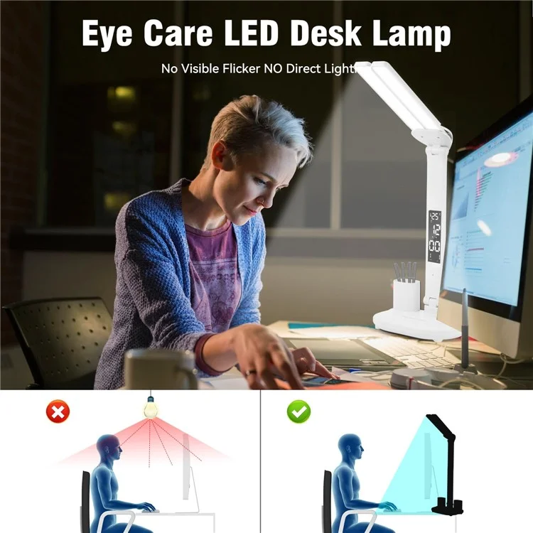 Eye Protection Foldable Desk Lamp Home Dormitory Pen Holder Reading Table Lamp, USB Powered