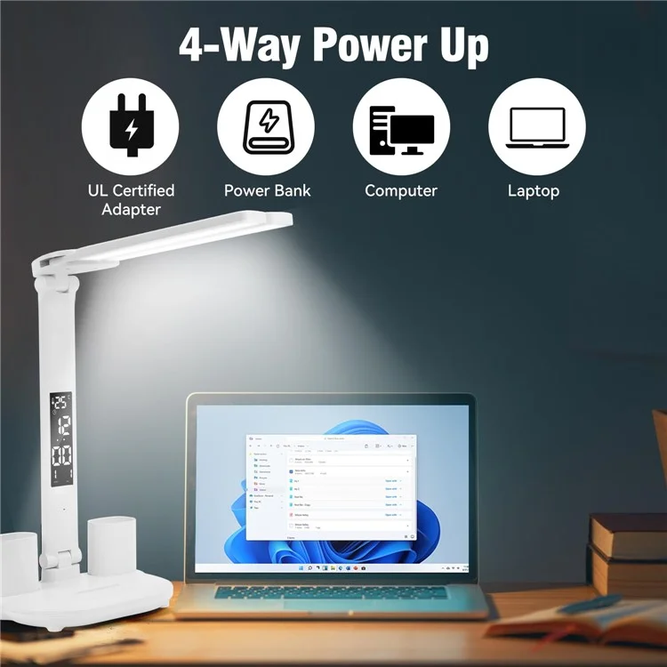Eye Protection Foldable Desk Lamp Home Dormitory Pen Holder Reading Table Lamp, USB Powered