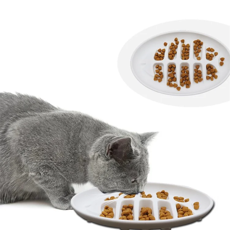 Tigela Lenta de Alimentação para Gatos com Desenho de Espinha de Peixe Prevenção de Asfixia Tigela de Alimentação de Silicone para Gatos - Branca
