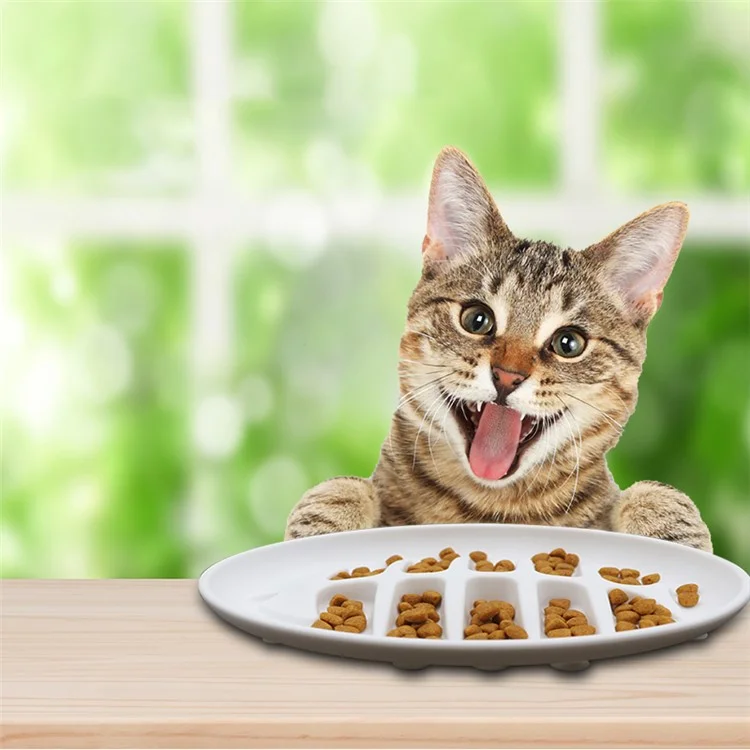 Tigela Lenta de Alimentação para Gatos com Desenho de Espinha de Peixe Prevenção de Asfixia Tigela de Alimentação de Silicone para Gatos - Branca