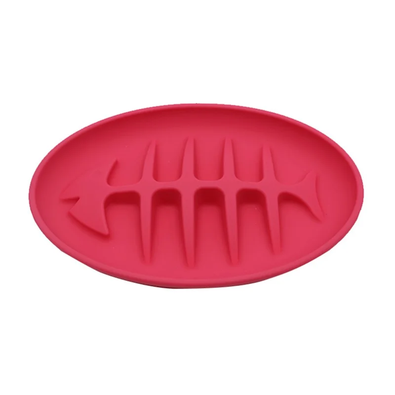 Cat Slow Feeder Bowl Fish Bone Design Preventing Choke Silicone Kitten Feeder Bowl - Red