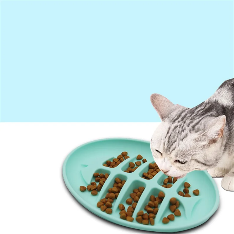 Cat Slow Feeder Bowl Fish Bone Design Preventing Choke Silicone Kitten Feeder Bowl - Red