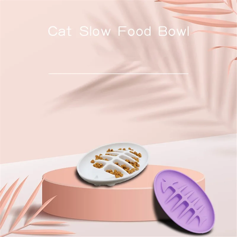 Cat Slow Feeder Bowl Fish Bone Design Preventing Choke Silicone Kitten Feeder Bowl - Red