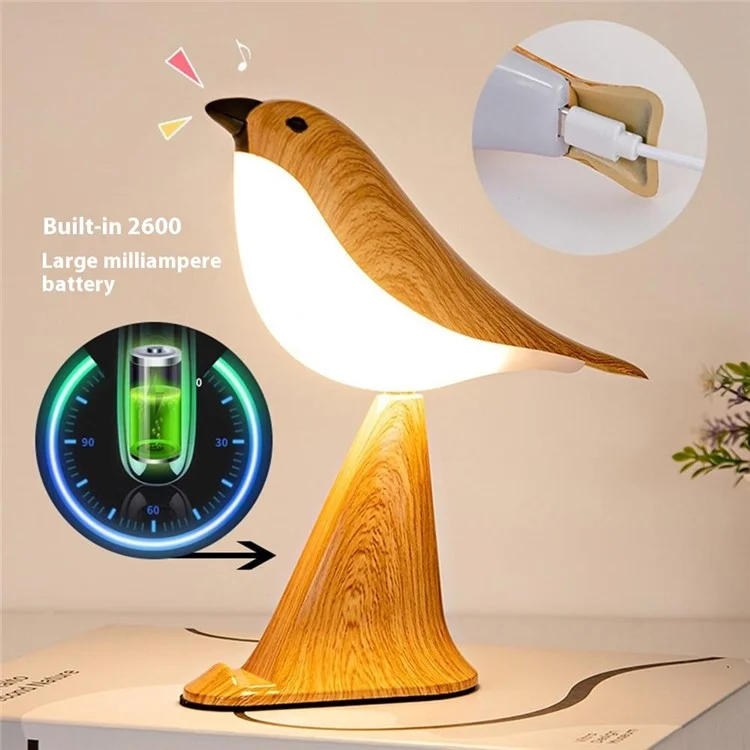 Creative Bird Shape Bedside Lamp Multifunction Aroma Diffuser Phone Holder Ambient Light with Sound - Yellow Wood Grain