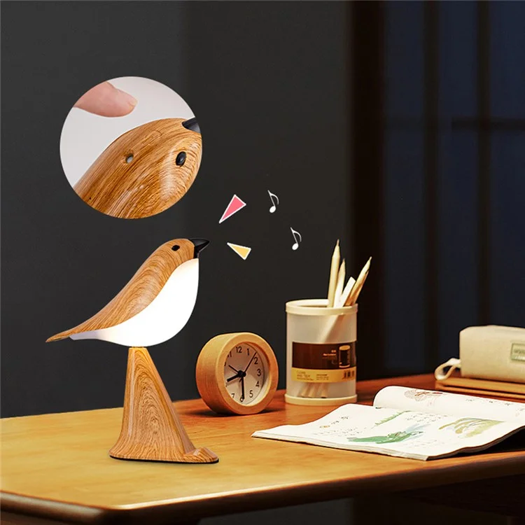 Creative Bird Shape Bedside Lamp Multifunction Aroma Diffuser Phone Holder Ambient Light with Sound - Yellow Wood Grain