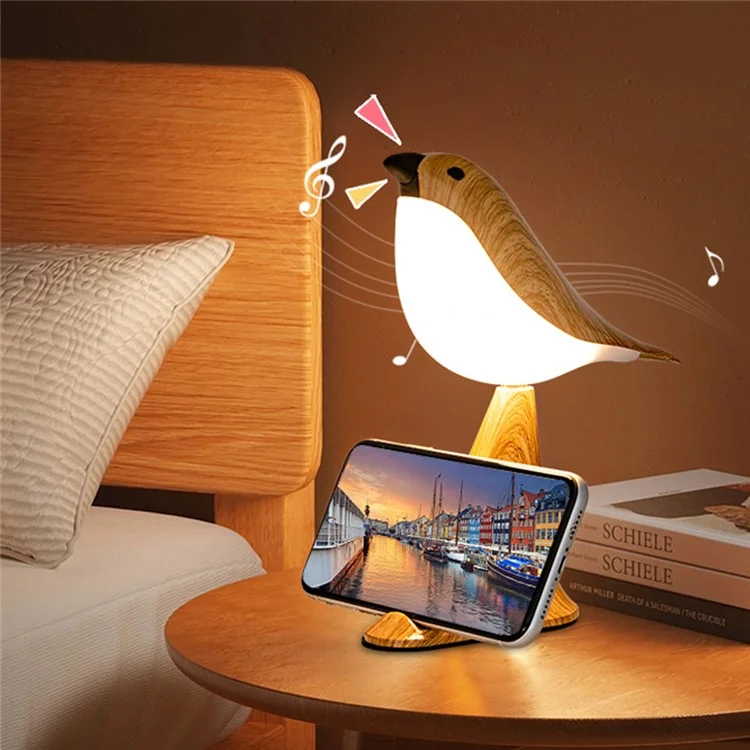 Creative Bird Shape Bedside Lamp Multifunction Aroma Diffuser Phone Holder Ambient Light with Sound - Yellow Wood Grain