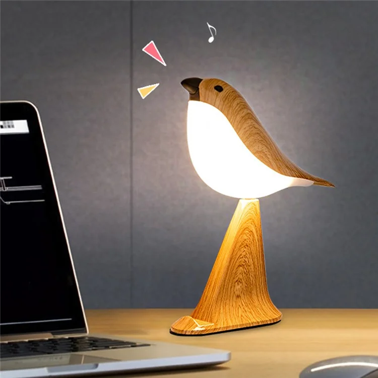 Creative Bird Shape Bedside Lamp Multifunction Aroma Diffuser Phone Holder Ambient Light with Sound - Yellow Wood Grain