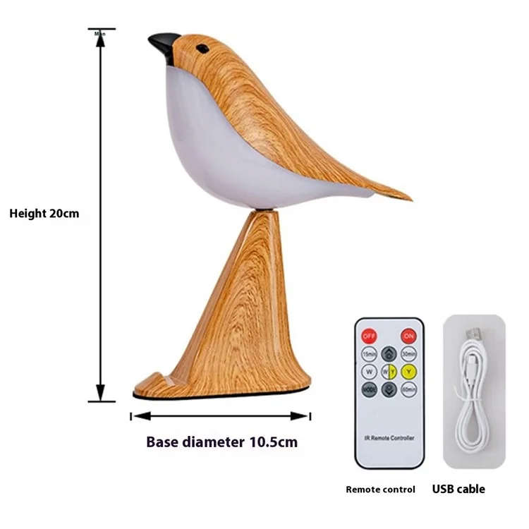 Creative Bird Shape Bedside Lamp Multifunction Aroma Diffuser Phone Holder Ambient Light with Sound - Yellow Wood Grain