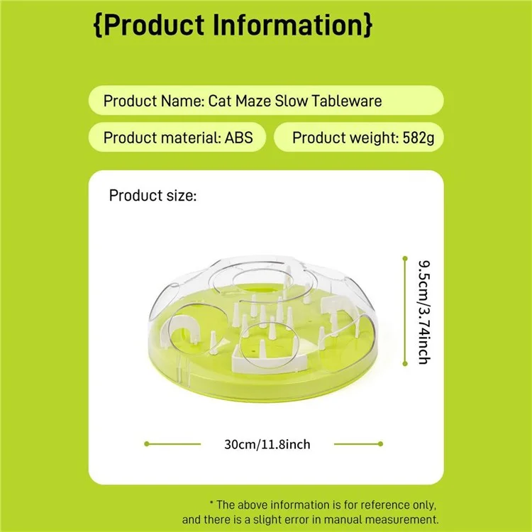ABS Interactive Cat Feeding Maze Toy Slow Feeder Bowl Pet Anti-Choking Digestion Aid Feeding Bowl - Green