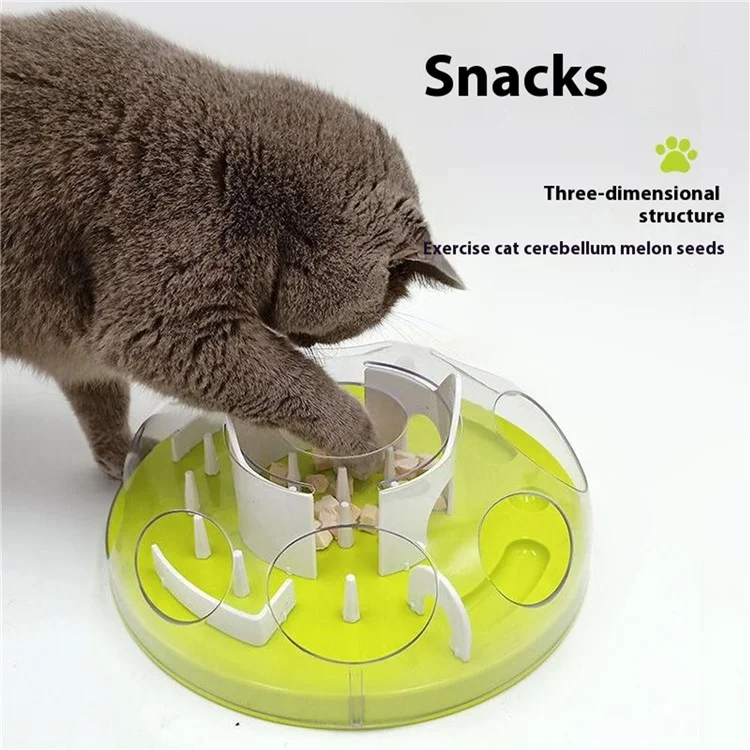 ABS Interactive Cat Feeding Maze Toy Slow Feeder Bowl Pet Anti-Choking Digestion Aid Feeding Bowl - Green