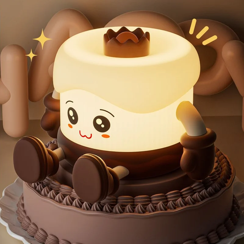 BK005 Chocolate Cake Creative Silicone Tap Light Home Bedroom Bedside Night Light - Chocolate Color