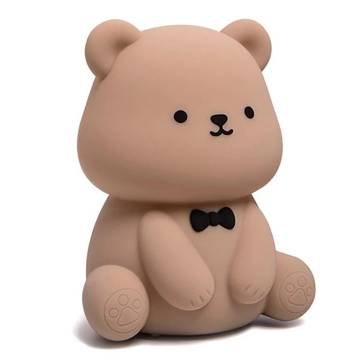 L2415 Cute Cartoon Bear Silicone Tap Light Home Desktop Bedside Night Light - Brown