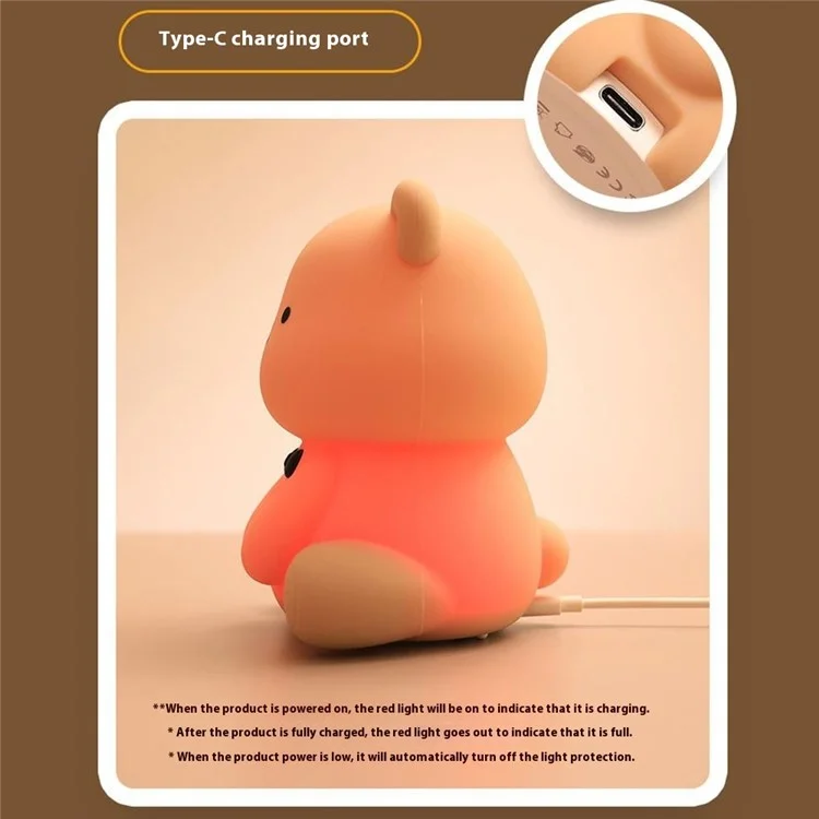 L2415 Cute Cartoon Bear Silicone Tap Light Home Desktop Bedside Night Light - Brown