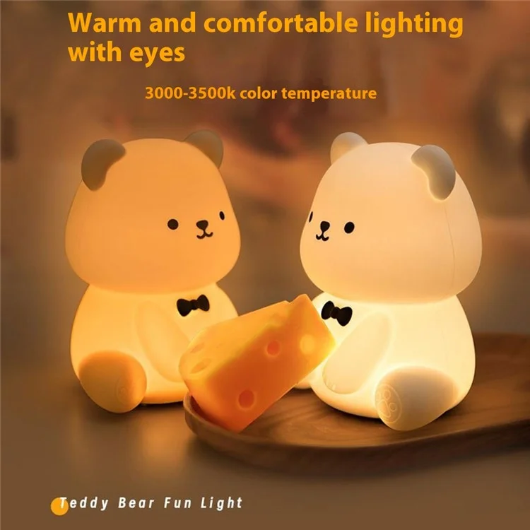 L2415 Cute Cartoon Bear Silicone Tap Light Home Desktop Bedside Night Light - Brown