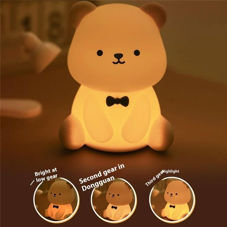 L2415 Cute Cartoon Bear Silicone Tap Light Home Desktop Bedside Night Light - Brown