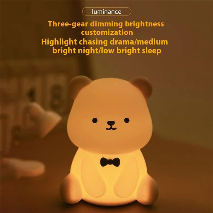 L2415 Cute Cartoon Bear Silicone Tap Light Home Desktop Bedside Night Light - Brown