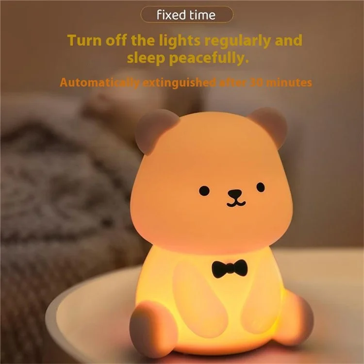L2415 Cute Cartoon Bear Silicone Tap Light Home Desktop Bedside Night Light - Brown