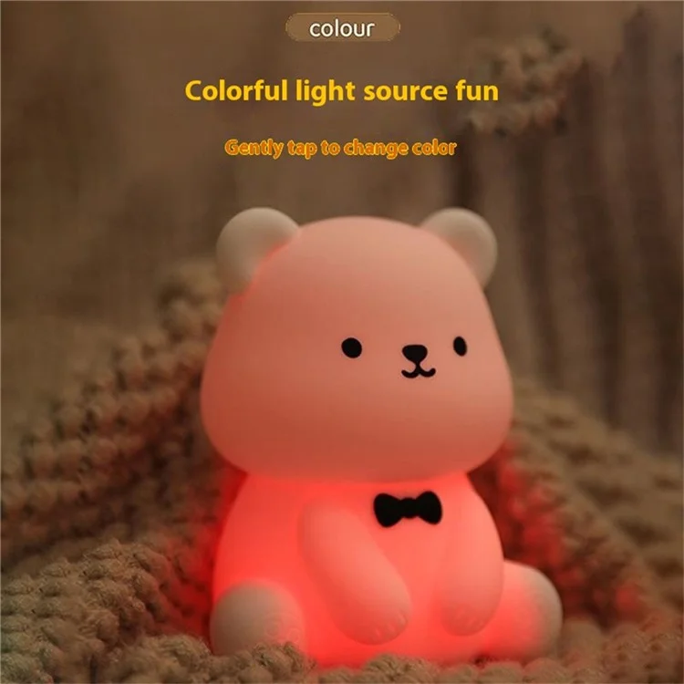 L2415 Cute Cartoon Bear Silicone Tap Light Home Desktop Bedside Night Light - Brown