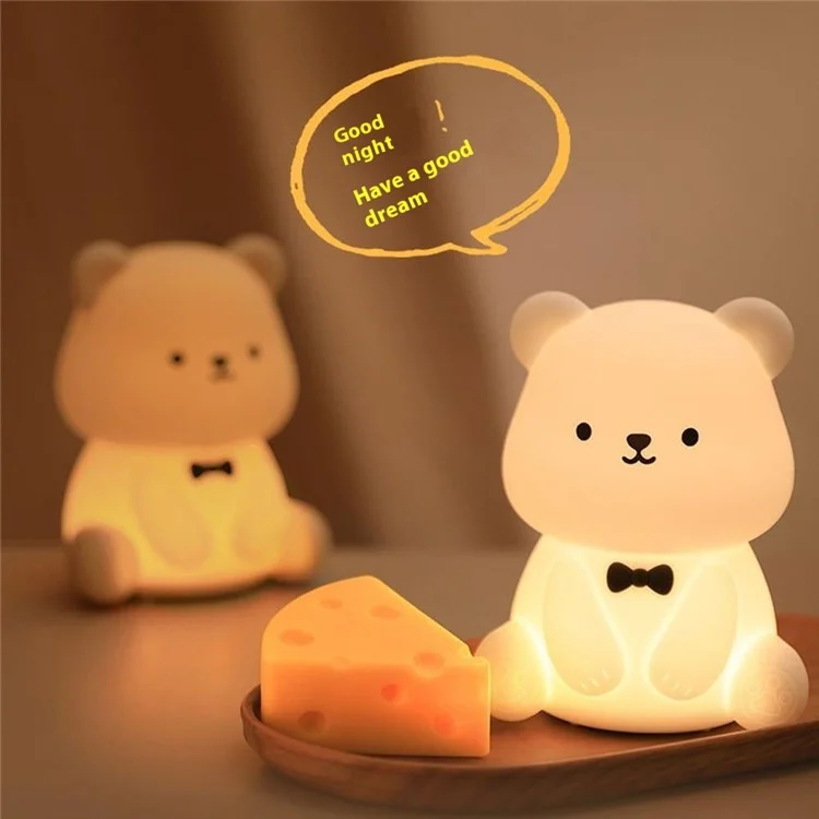 L2415 Cute Cartoon Bear Silicone Tap Light Home Desktop Bedside Night Light - Brown