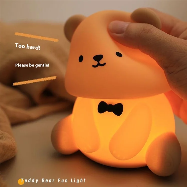 L2415 Cute Cartoon Bear Silicone Tap Light Home Desktop Bedside Night Light - Brown
