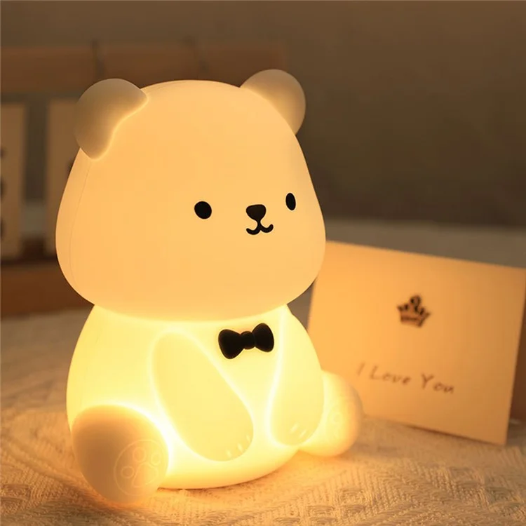 L2415 Cute Cartoon Bear Silicone Tap Light Home Desktop Bedside Night Light - Brown