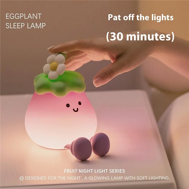 A047 Eggplant Tap Lamp Desktop Ornament Bedroom Bedside Atmosphere Night Light - With Flower