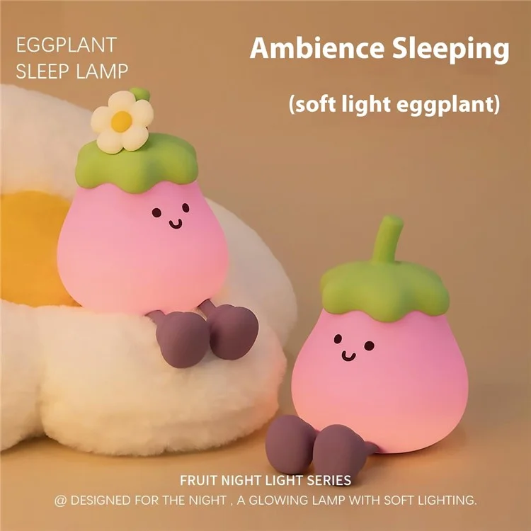 A047 Eggplant Tap Lamp Desktop Ornament Bedroom Bedside Atmosphere Night Light - With Flower