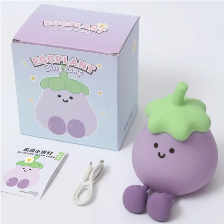 A047 Eggplant Tap Lamp Desktop Ornament Bedroom Bedside Atmosphere Night Light - With Flower