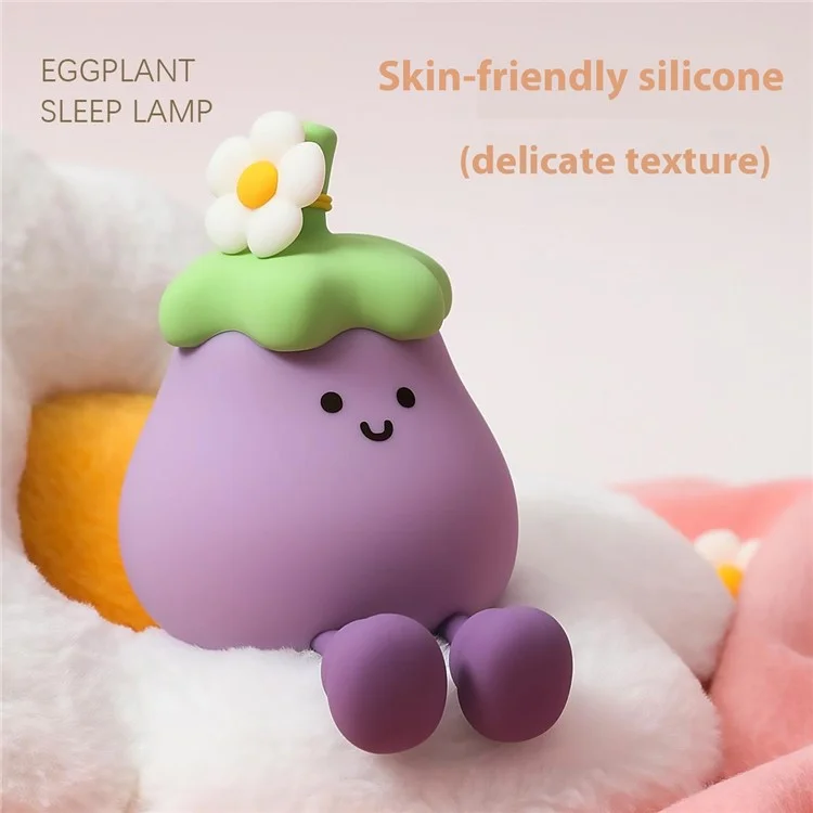 A047 Eggplant Tap Lamp Desktop Ornament Bedroom Bedside Atmosphere Night Light - With Flower