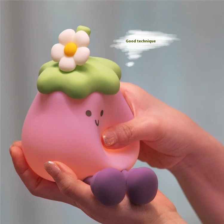 A047 Eggplant Tap Lamp Desktop Ornament Bedroom Bedside Atmosphere Night Light - With Flower