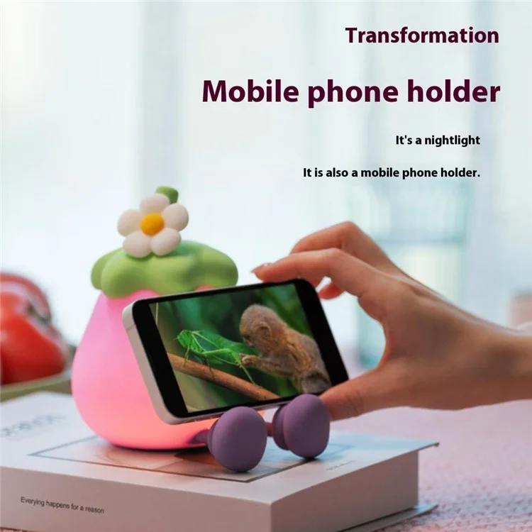 A047 Eggplant Tap Lamp Desktop Ornament Bedroom Bedside Atmosphere Night Light - With Flower