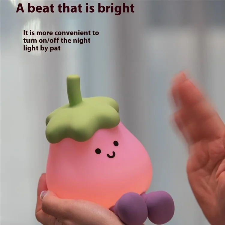 A047 Eggplant Tap Lamp Desktop Ornament Bedroom Bedside Atmosphere Night Light - With Flower