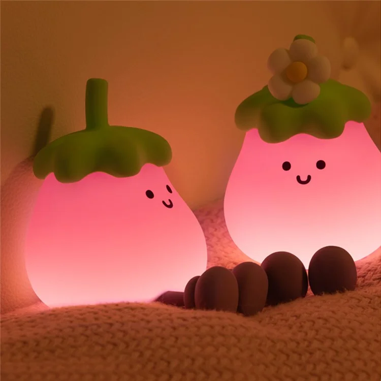 A047 Eggplant Tap Lamp Desktop Ornament Bedroom Bedside Atmosphere Night Light - With Flower