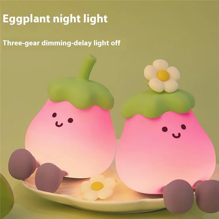 A047 Eggplant Tap Lamp Desktop Ornament Bedroom Bedside Atmosphere Night Light - With Flower
