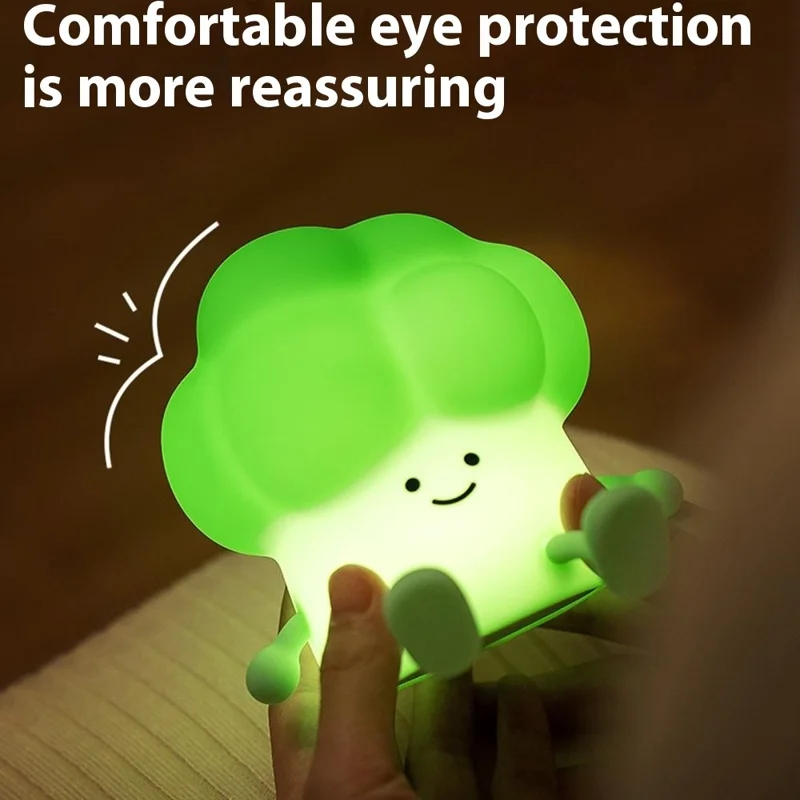 A045 Broccoli Design Creative Silicone Tap Light Home Bedroom Bedside Night Light