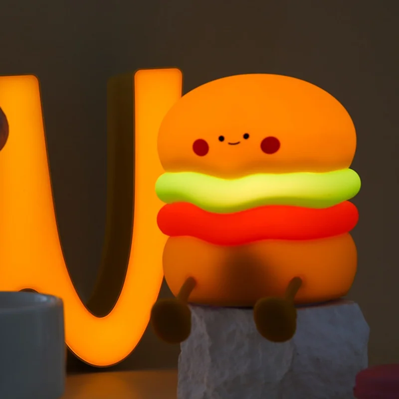 HBL-02 Cartoon Hamburger Silicone Tap Light Home Desktop Bedside Night Light