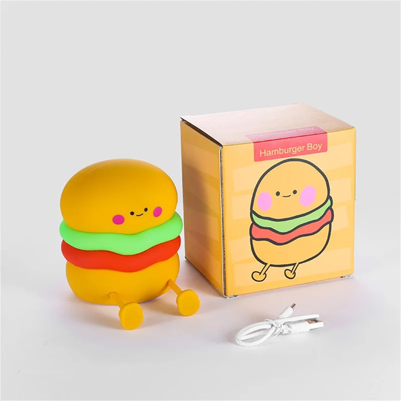 HBL-02 Cartoon Hamburger Silicone Tap Light Home Desktop Bedside Night Light