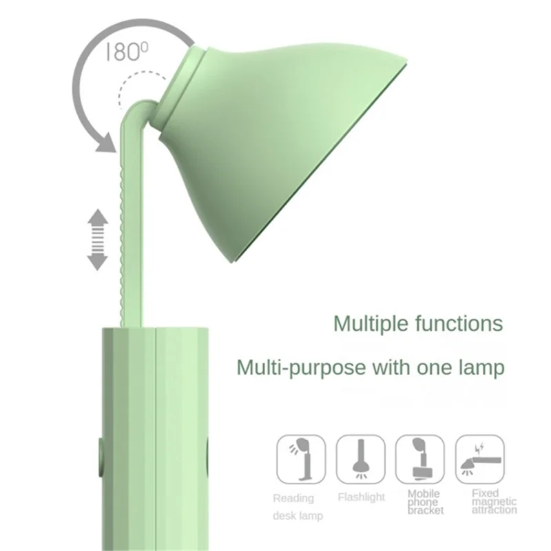 Foldable Desk Lamp Flashlight Shape 3 Brightness Adjustable Magnetic Night Lamp, Round Lamp Cap - Green