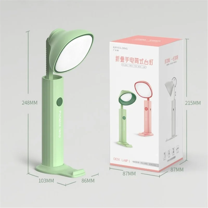 Foldable Desk Lamp Flashlight Shape 3 Brightness Adjustable Magnetic Night Lamp, Round Lamp Cap - Light Grey